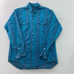 Wrangler Men's Turquoise and Navy Striped Shirt